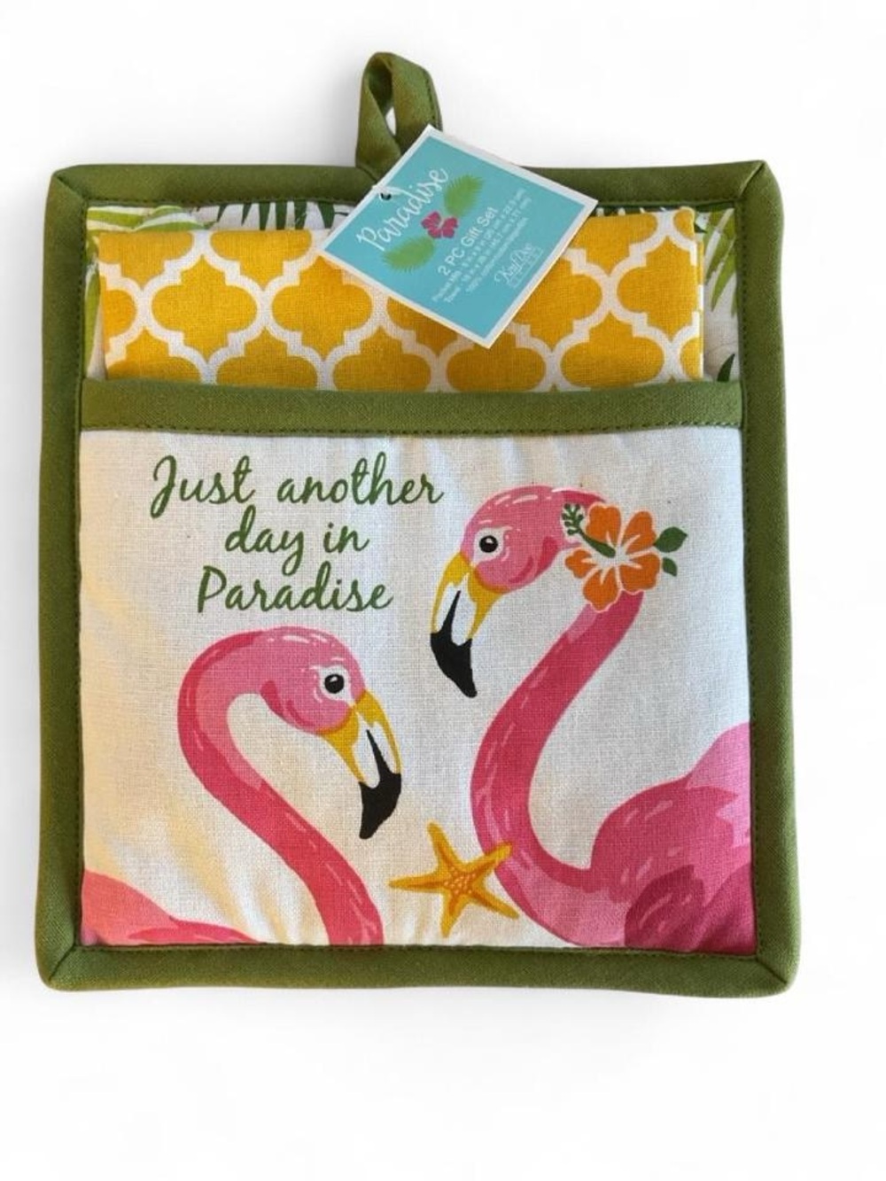 NWT Tropical Flamingo Oven Mitt/Pot Holder Set